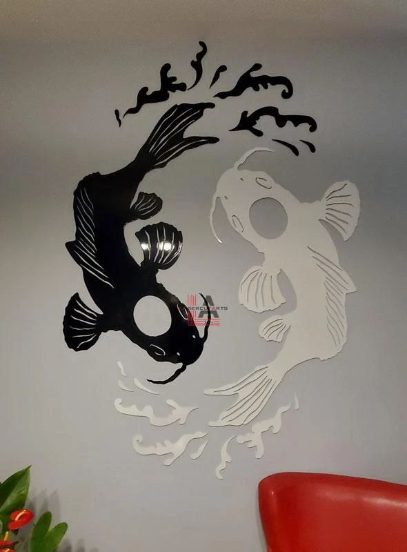 Yin Yang Koi Fish Metal Wall Art - Laser Cut Arts Canada-USA
